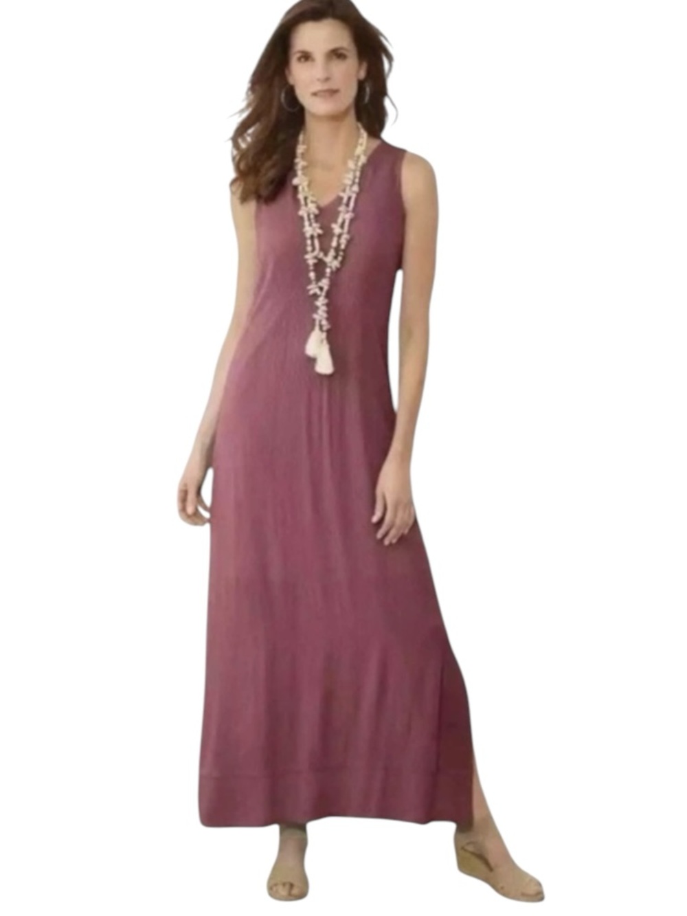 Soft Surroundings Katriane Maxi Dress M Sleeveless Crinkle Mauve Pink Boho